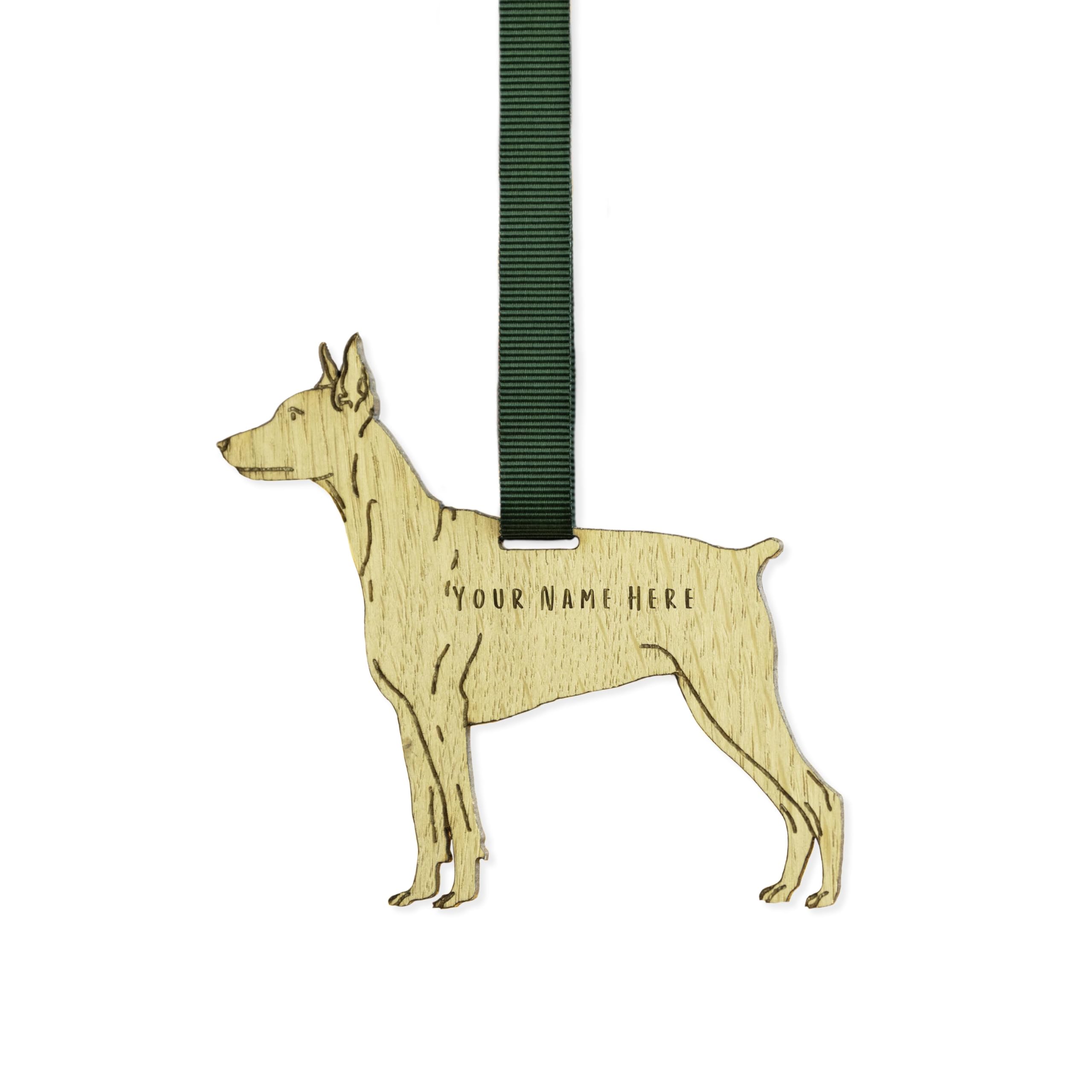 "Manta Makes Personalised Dog Christmas Decorations, wooden dog lover gifts for dog lovers, range of over 50 breeds, personalised pet memorial gifts, best dog Mum gifts (Doberman Pinscher)"