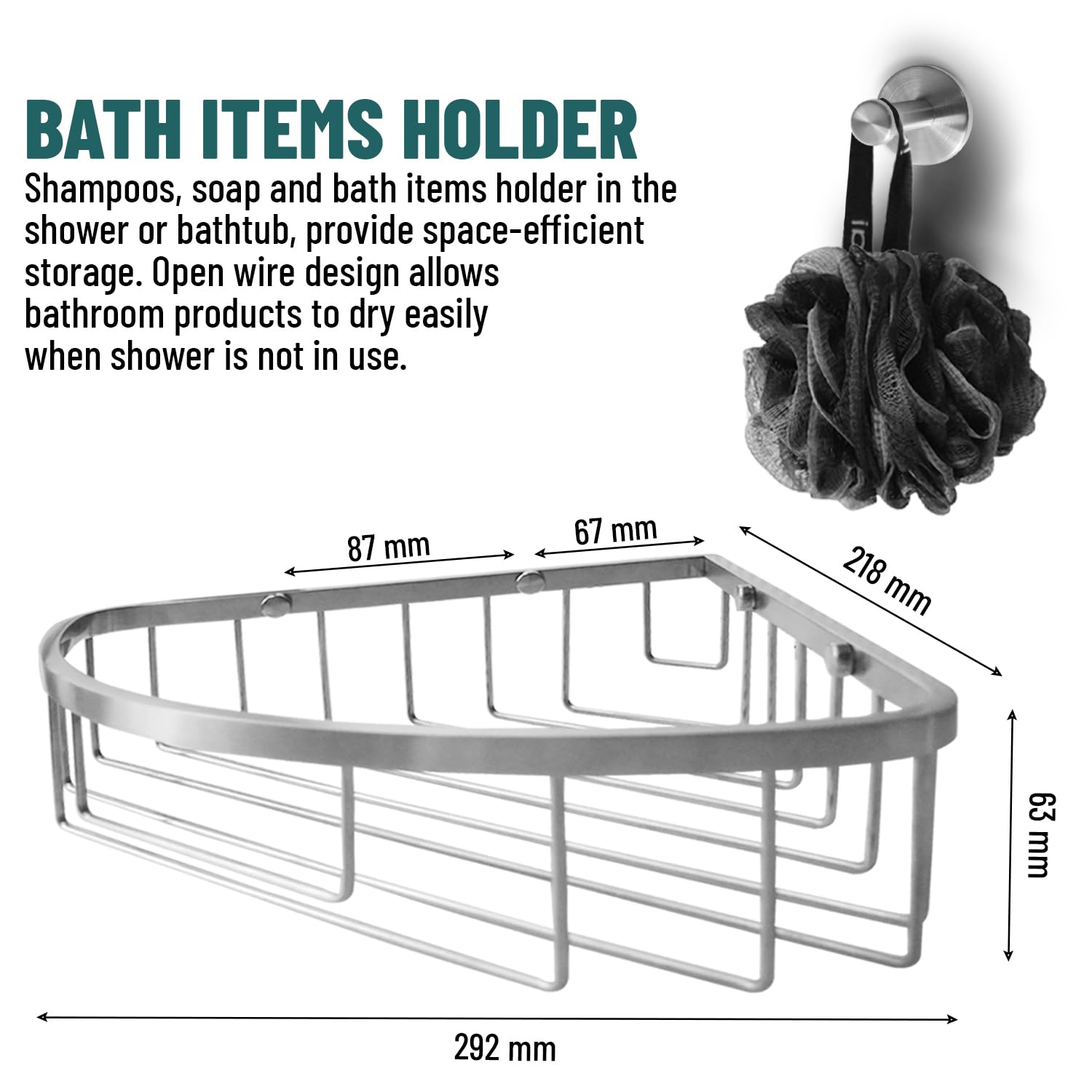 Organizador de ducha de acero inoxidable para montaje en pared, gancho individual y toallita de baño, impermeable, duradero, para baño, ahorra espacio, organizador y almacenamiento para champús,