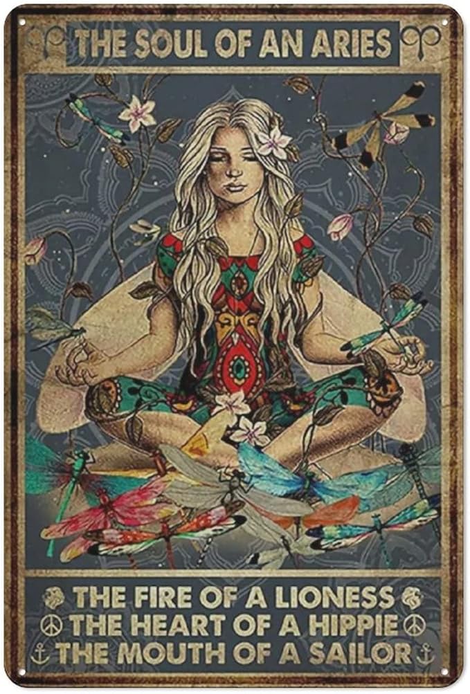 The Soul of an Aries Vintage Poster, Gift for Aries Girl, Aries Wall Decor, Aries Girl Yoga, Gift to Parents,Vintage Man Cave Garage Sign,Wall Art,Metal Tin Sign 12 X 16 Inch