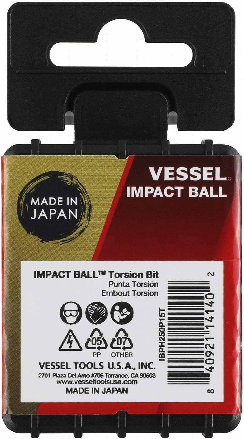 VESSEL IMPACT BAL Torsion Bit +2x50 (2") 15PC. (Case) No.IBPH250P15T Made in Japan by VESSEL