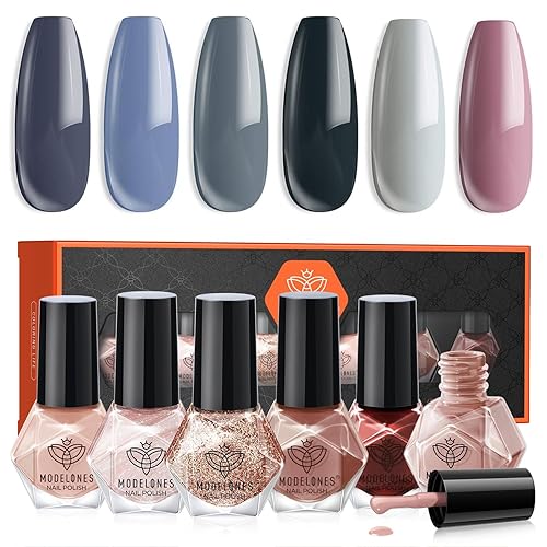 modelones Nail Polish, 6 Colors Black Quick Dry Mini Starter