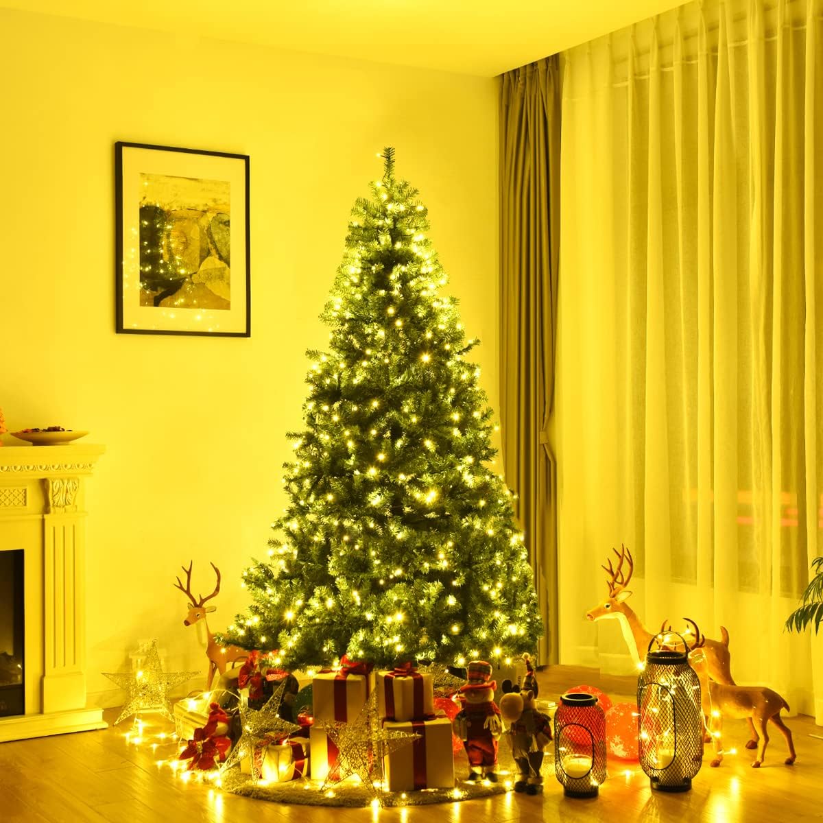 Amazon.com: HAPPYGRILL 7FT Pre-lit Artificial Christmas Tree with