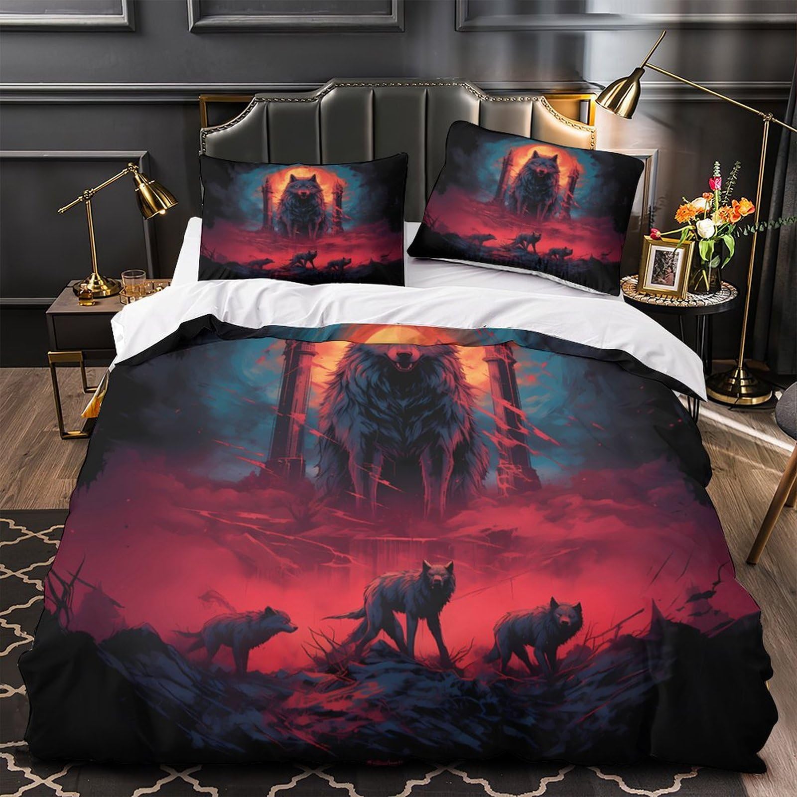 Housse de couette hypoallergénique loup 3D respirante contre la chaleur nocturne