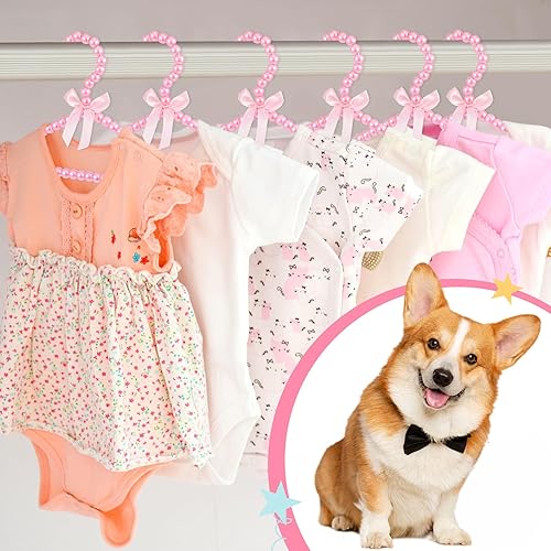 Vista 6 de Wesiti 25 perchas pequeñas de perlas pequeñas de metal perlado elegante con cinta para mujeres, perros y gatos (rosa)