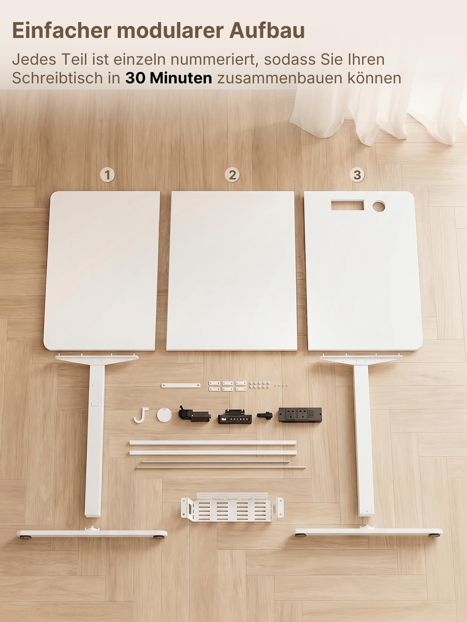 JUMMICO Höhenverstellbarer Schreibtisch 140x70 cm mit Steckdose | Schreibtisch Höhenverstellbar Elektrisch Stehtisch, Steh-Sitz Tisch, Bürotisch Computertisch, Wolkenweiß
