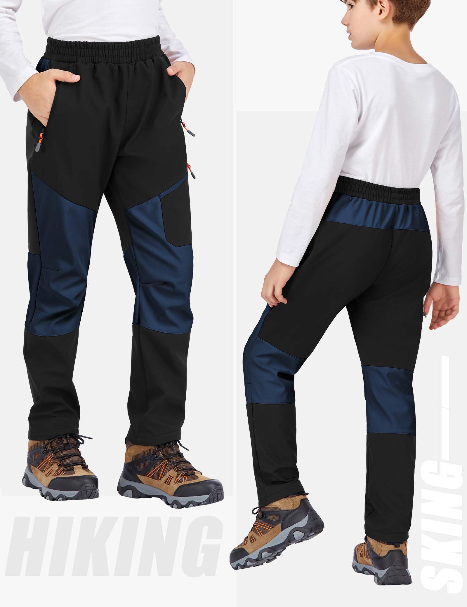 Bambini Snow Ski Pants Hiking Ragazzi Ragazze Outdoor Impermeabile Windproof Fleece Caldo Snowboard PantsBlack+Dark Blue-146-152