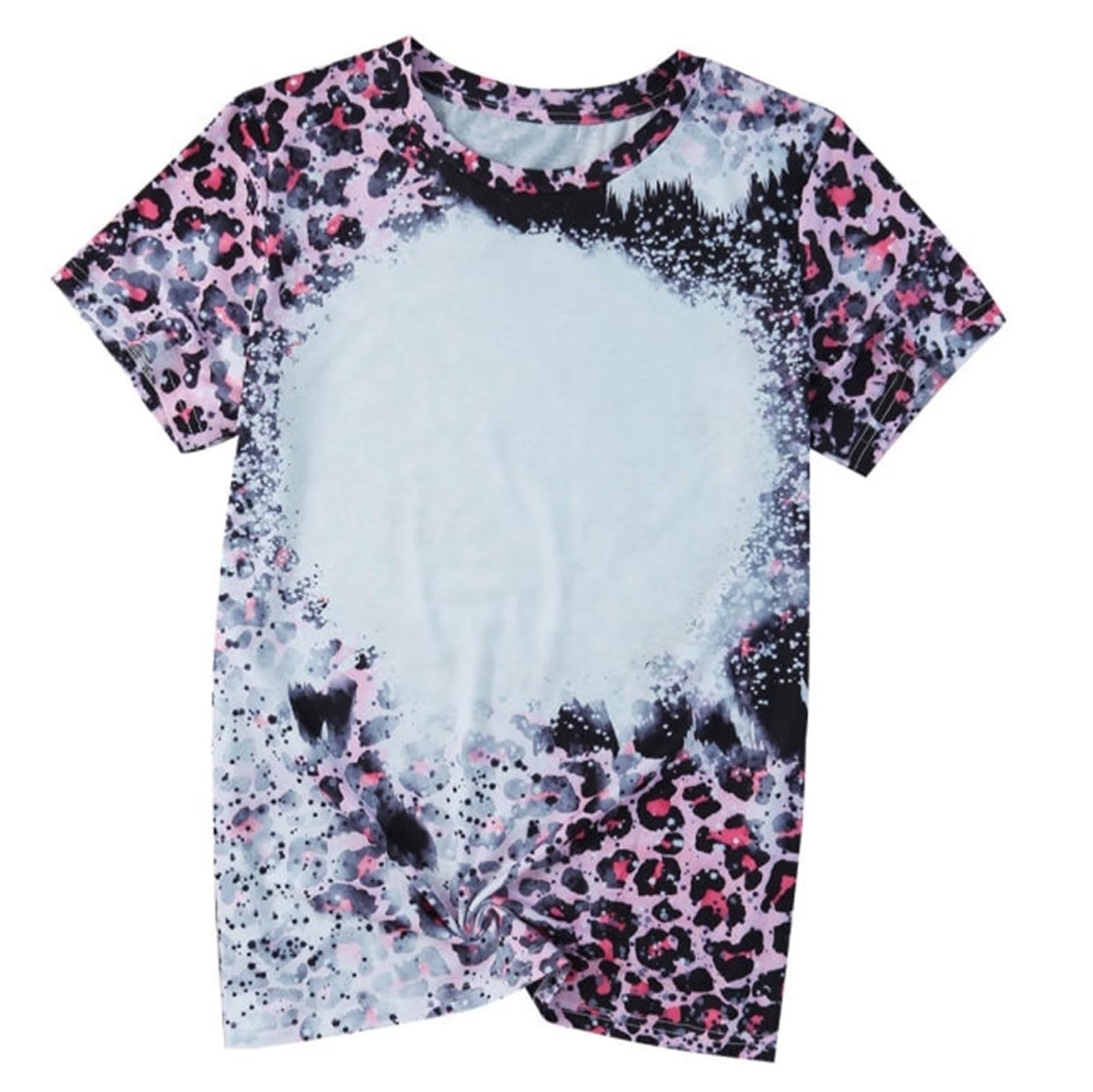 CeboyelWomens Leopard Sublimation T Shirts Multiple Sizes Bleached Tees Tops Short Sleeve Vintage Tshirts Funny Cute Clothes