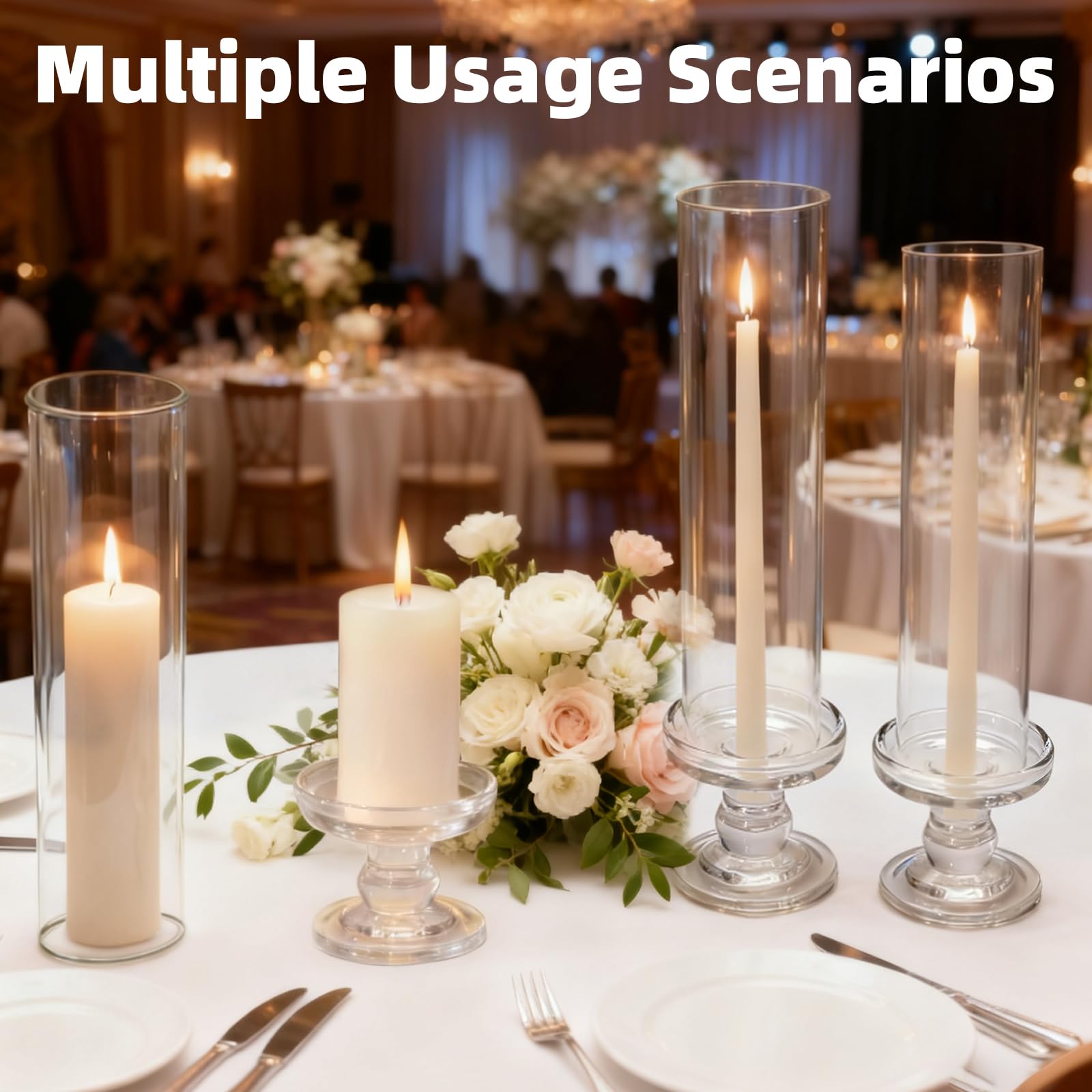 Lot de 2 Bougeoirs Hurricane en Verre Transparent 25 cm Bougeoir en Verre pour fête Bâtons Lumineux pour thé ou ouragan Idéal pour dîner fête pour Mariage Noël et décoration de la Maison