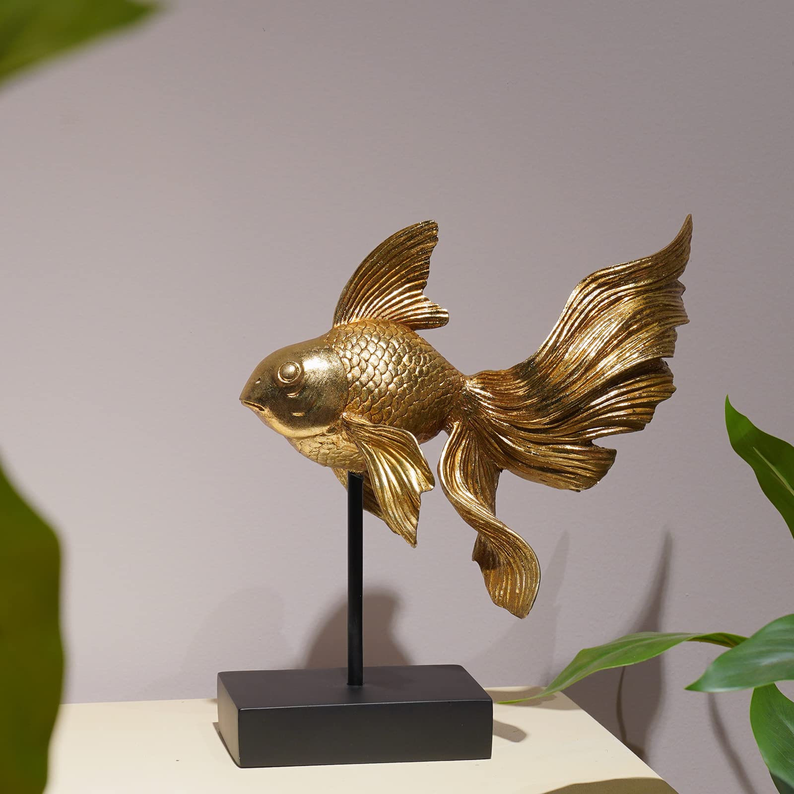 Guichifun Figura Coleccionable de Estatua de pez Dorado, decoración de Escultura Betta con Suerte, Riqueza, Figuras de Peces de Resina, Escultura de Estante de Oficina, decoración del hogar, Regalos