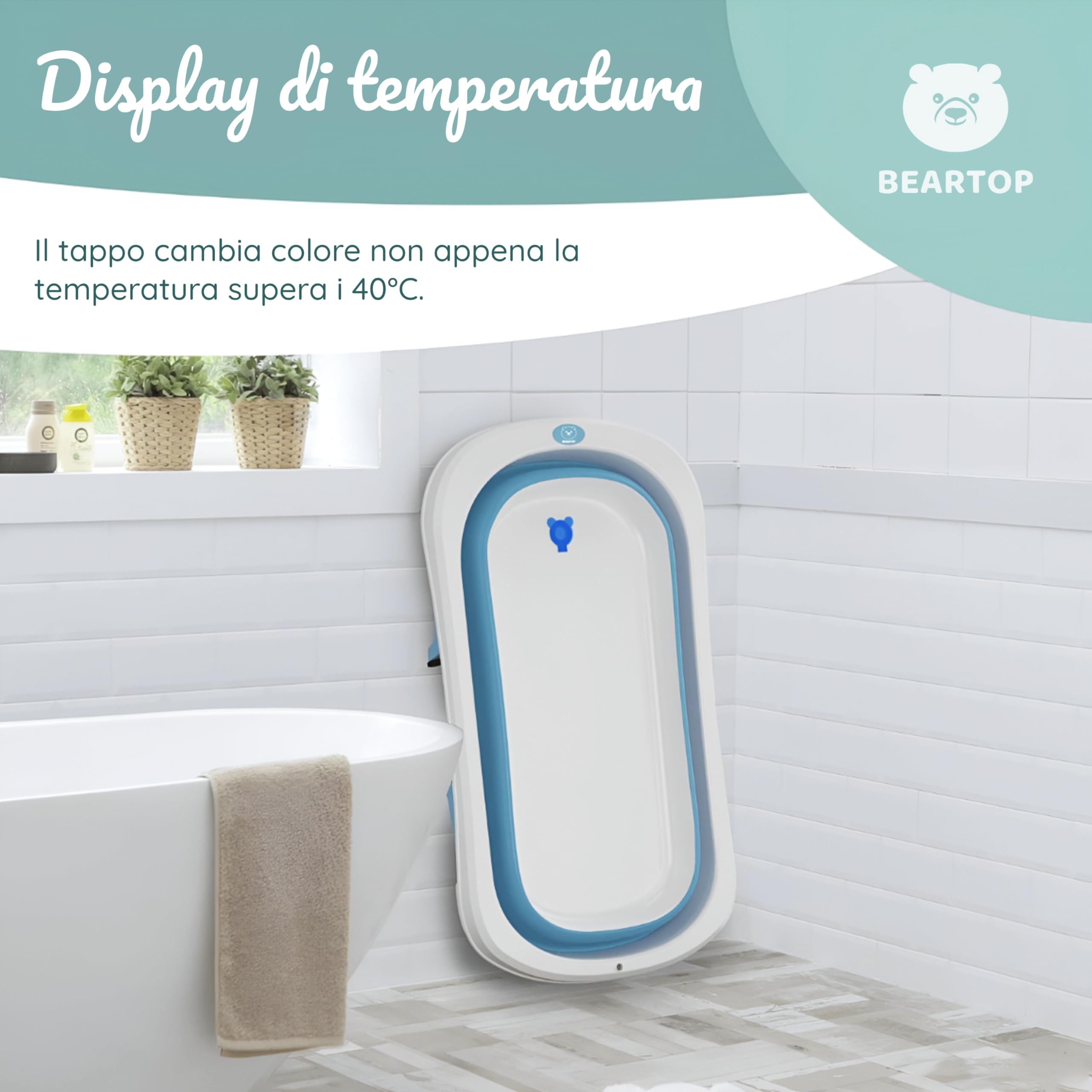 Vaschetta Bagnetto Neonato Pieghevole 2025 - Con Termometro, Tappetino, Portatile Per 0-15 Mesi