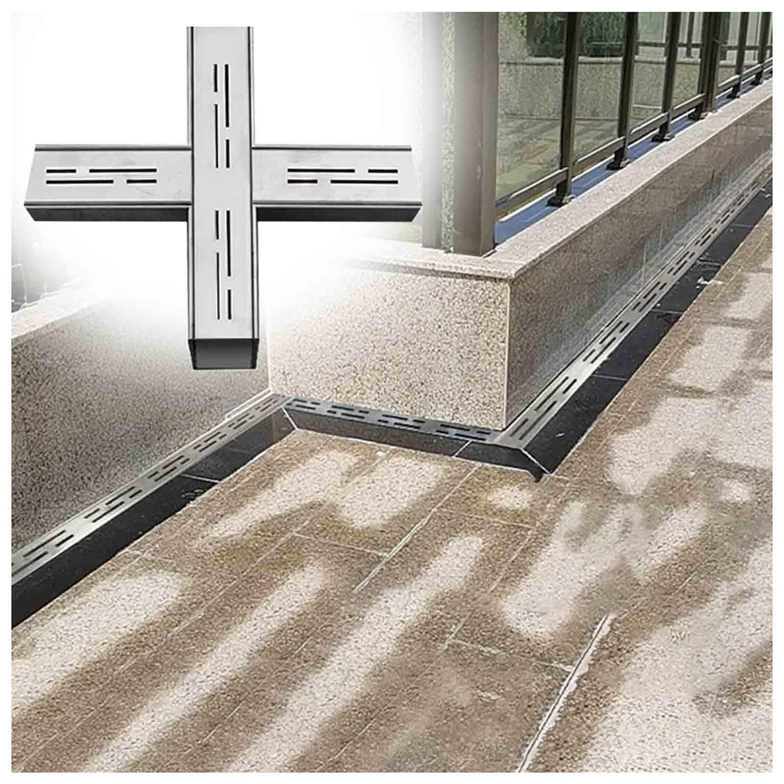 WXPGFEQ Stainless Steel Trench Drain System with Elbow Connectors and Grate Cover for Efficient Sewer and Drainage Installation