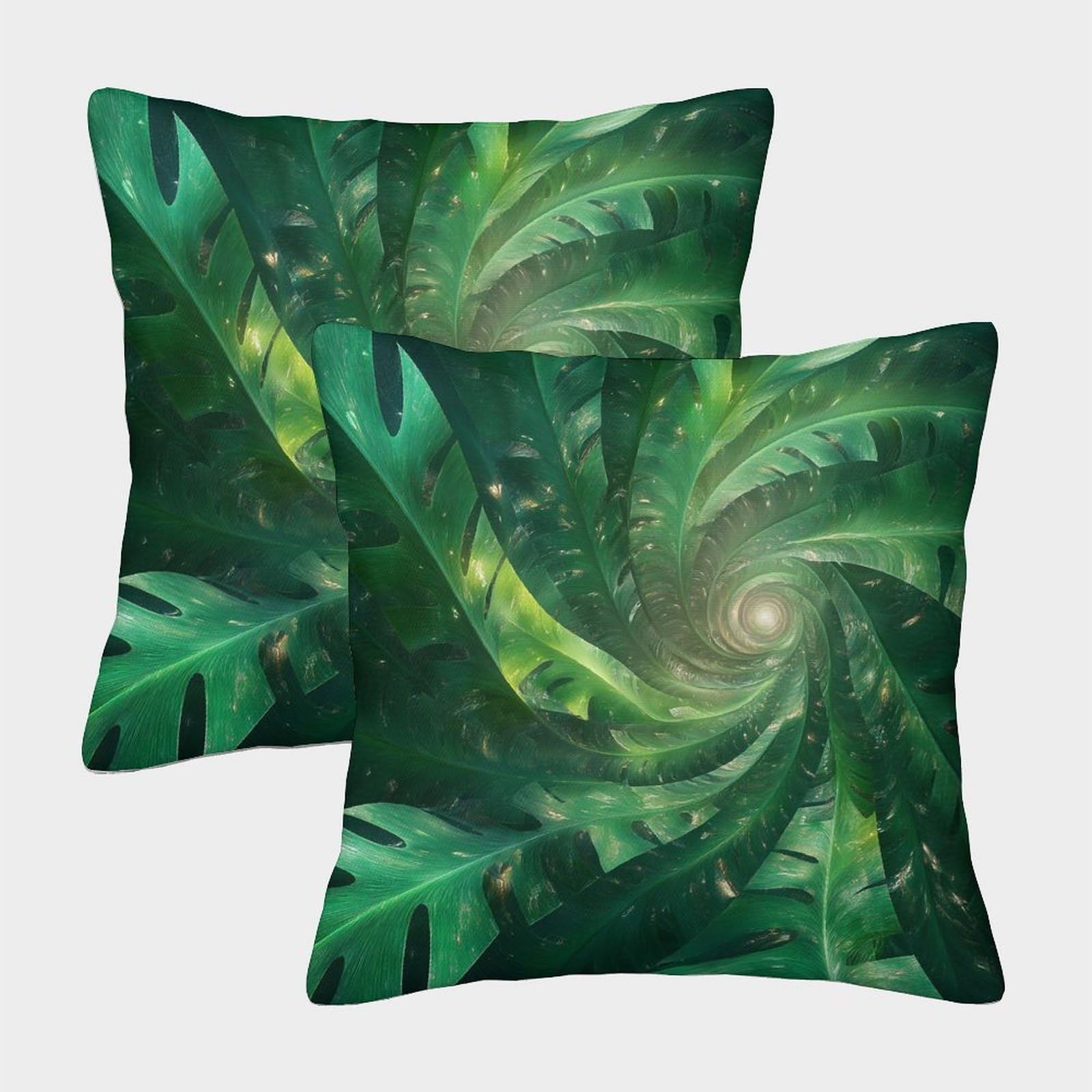 kaiyun 2 Pack Green Monstera Leaf - Swirl Graphics Luxury Digital Printed Soft 3D Themed Square Cushion Cover 50x50cm