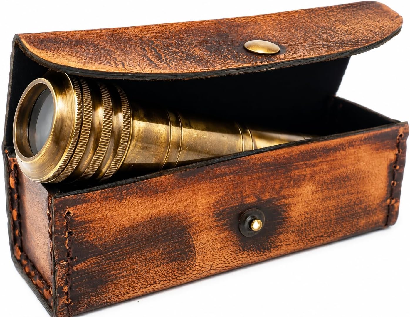 Vintage Brass Spyglass Telescope, Gilbert & Sons Royal Navy Collectible, with Leather Case, Manual Focus, 14 Years and Up