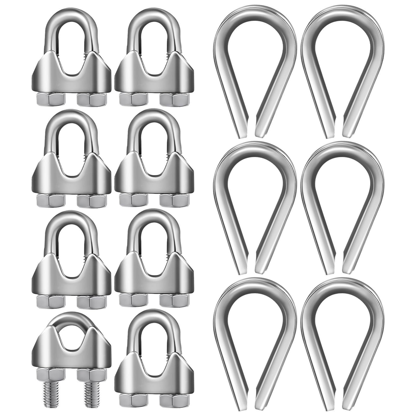 JECOMPRIS 14 Pcs M8 Stainless Steel Wire Rope Cable Clip Clamp U-Bolt Saddle Fasteners for Tent Ropes,Wire Ropes,Wire and Cable