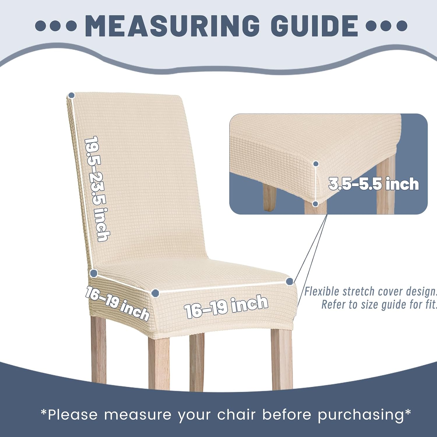 Waterproof Dining Chair Covers, Heavyweight Stretch Jacquard Chair Slipcovers Removable and Washable Chair Covers Seat Parson Chair Slipcover for Dining Room and Kitchen (Beige, Set of 2)