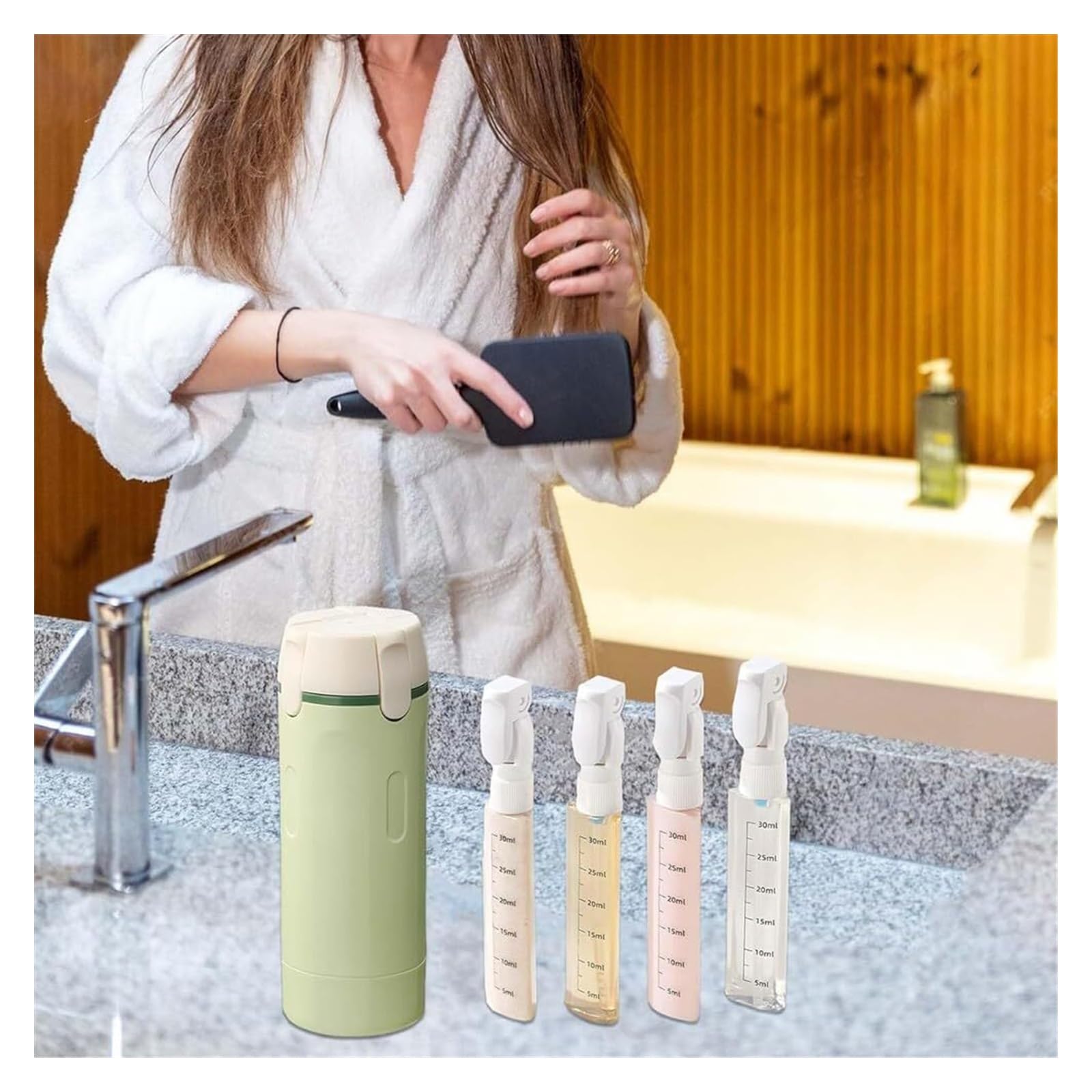 Reiseflaschen 4er Set Nachfüllbar Dicht Verschluss Etikett Grün Shampoo