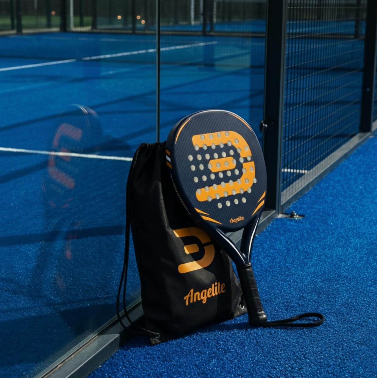Racchetta da padel Angelite AG1 con 2 anni di garanzia | Telaio leggero e robusto in fibra di carbonio da 360 g, superficie in fibra di vetro e schiuma EVA FlexCore per il massimo controllo