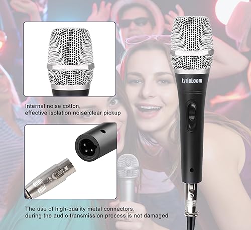 Miniatura 6 de LyricLoom Micrófono profesional con cable para cantar, micrófono dinámico vocal de mano de metal, micrófono con cable e interruptor de 16.4 pies,