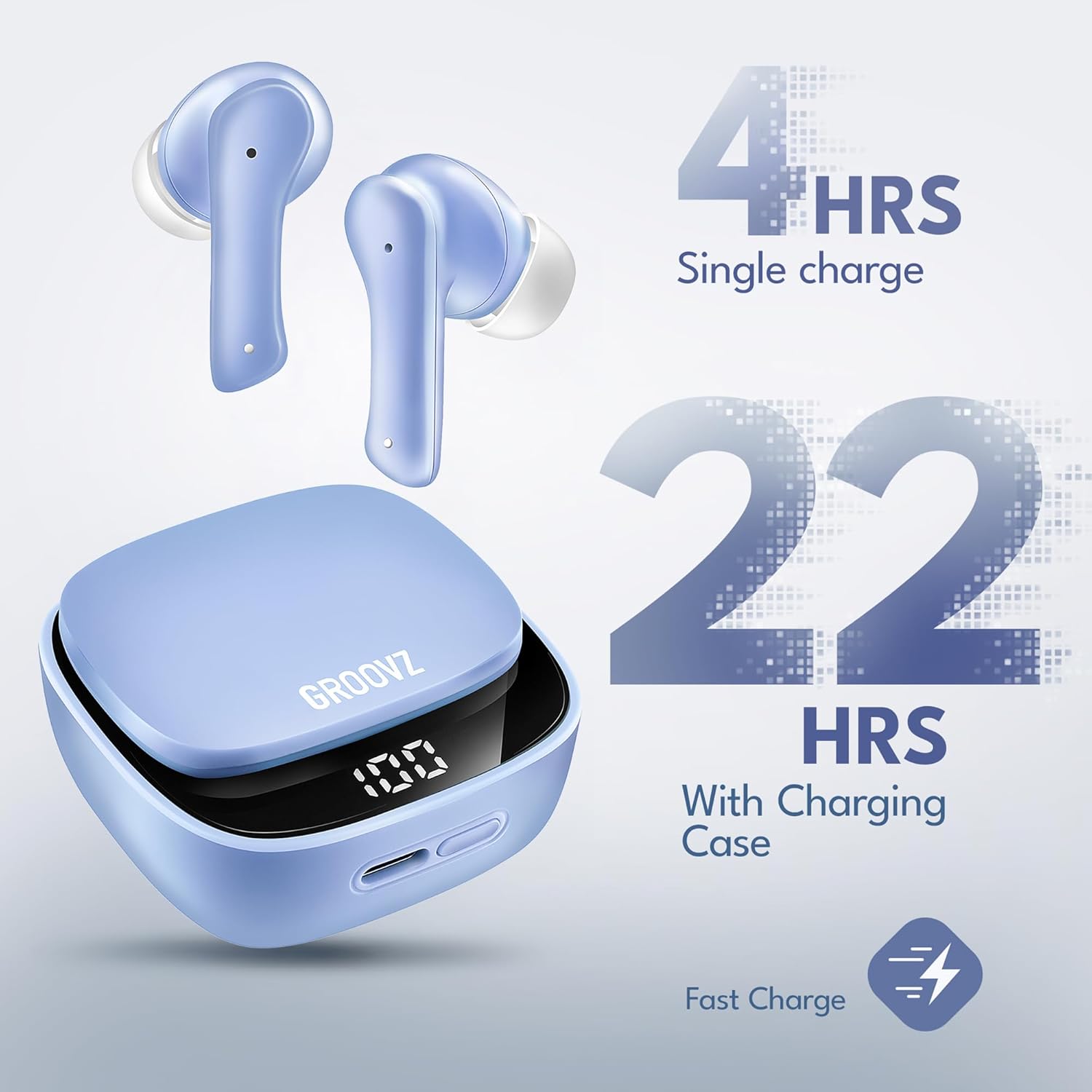 Groovz True Wireless Earbuds with Charging Case - Designed and Engineered in The USA - IPx4 Water Resistant Bluetooth Earbuds Compatible with Apple and Android - 27Hrs Battery Life - Light Blue