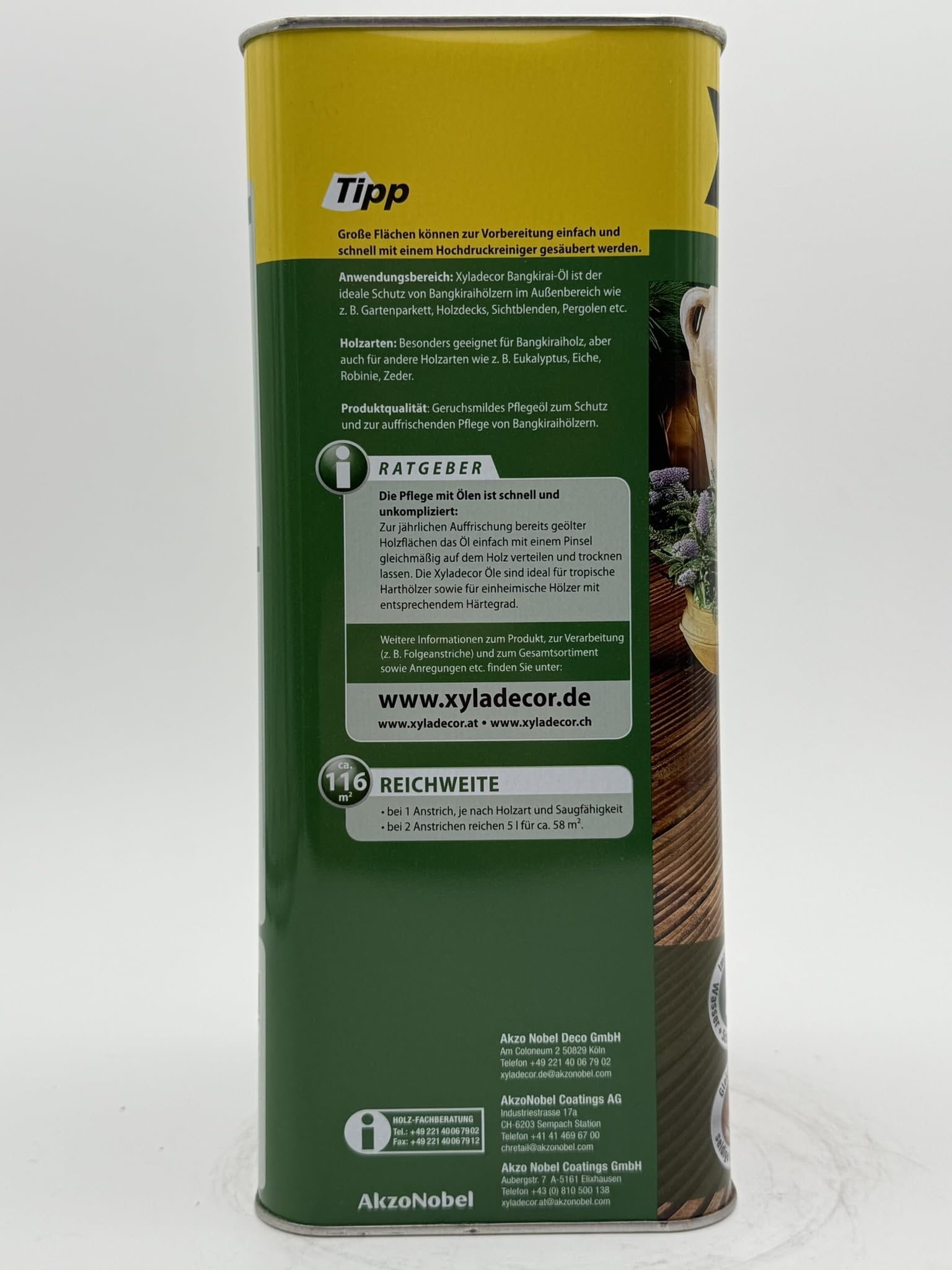 Xyladecor Bangkirai Öl 5 Liter, Terrassendielen, UV-Schutz, inkl. Pinselset