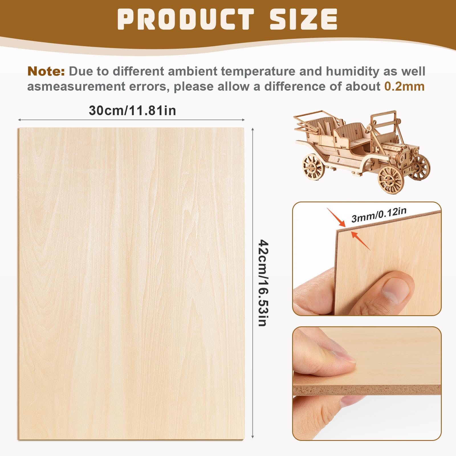 FoiiLiio 12 piezas Madera Contrachapada 3mm, A3 Tablero Contrachapado 42 x 30 cm, Sin Terminar Tablero Madera para Manualidades Decoración, Proyectos de Láser, Pintura, Modelado
