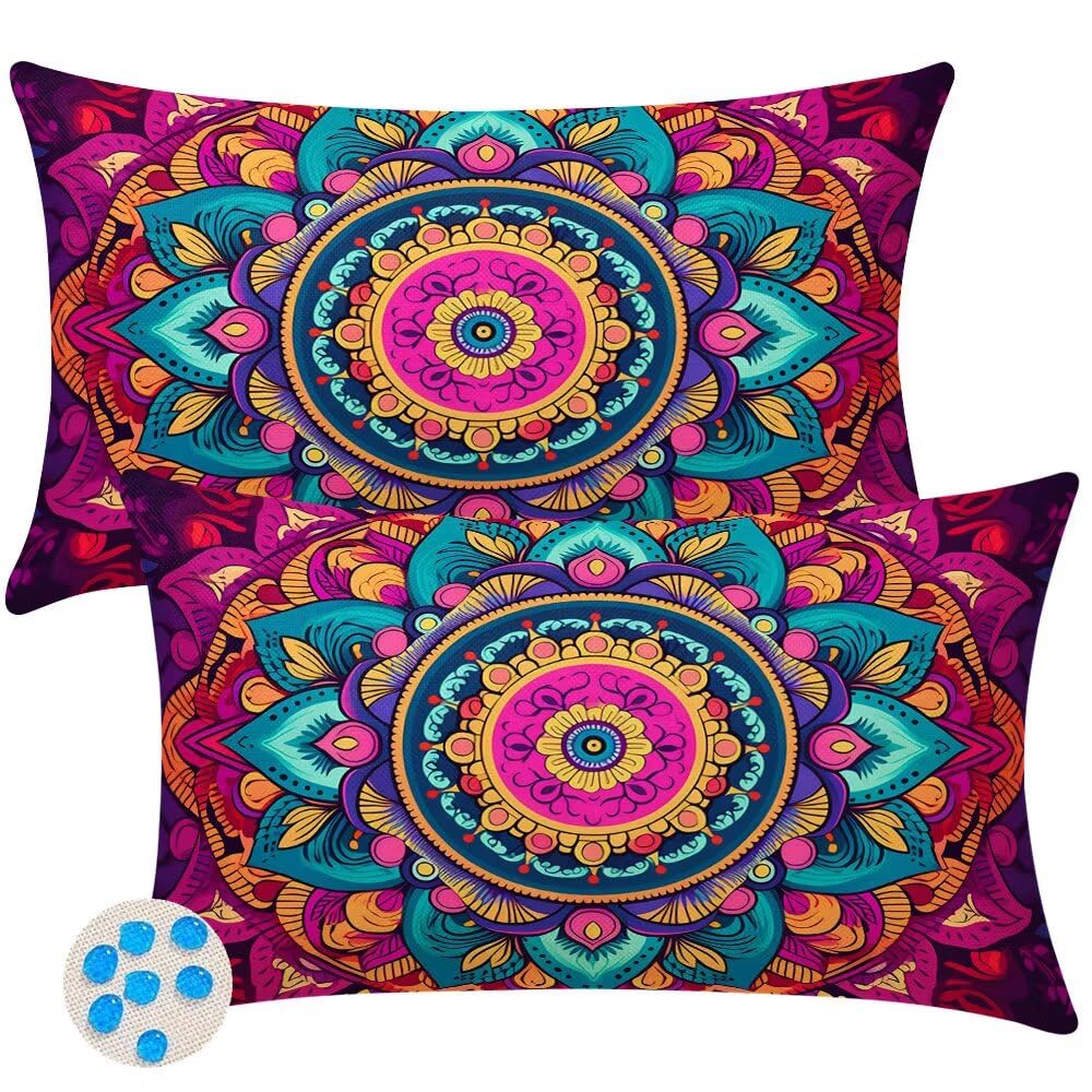 Outdoor Cushions Waterproof Cushion Covers 35cm x 55cm Pack of 2 Mandala Garden Cushion Cover Purple Decorative Throw Pillow Covers 14 x 22 Inch Pillowcase for Garden Furniture Living Room -SC498