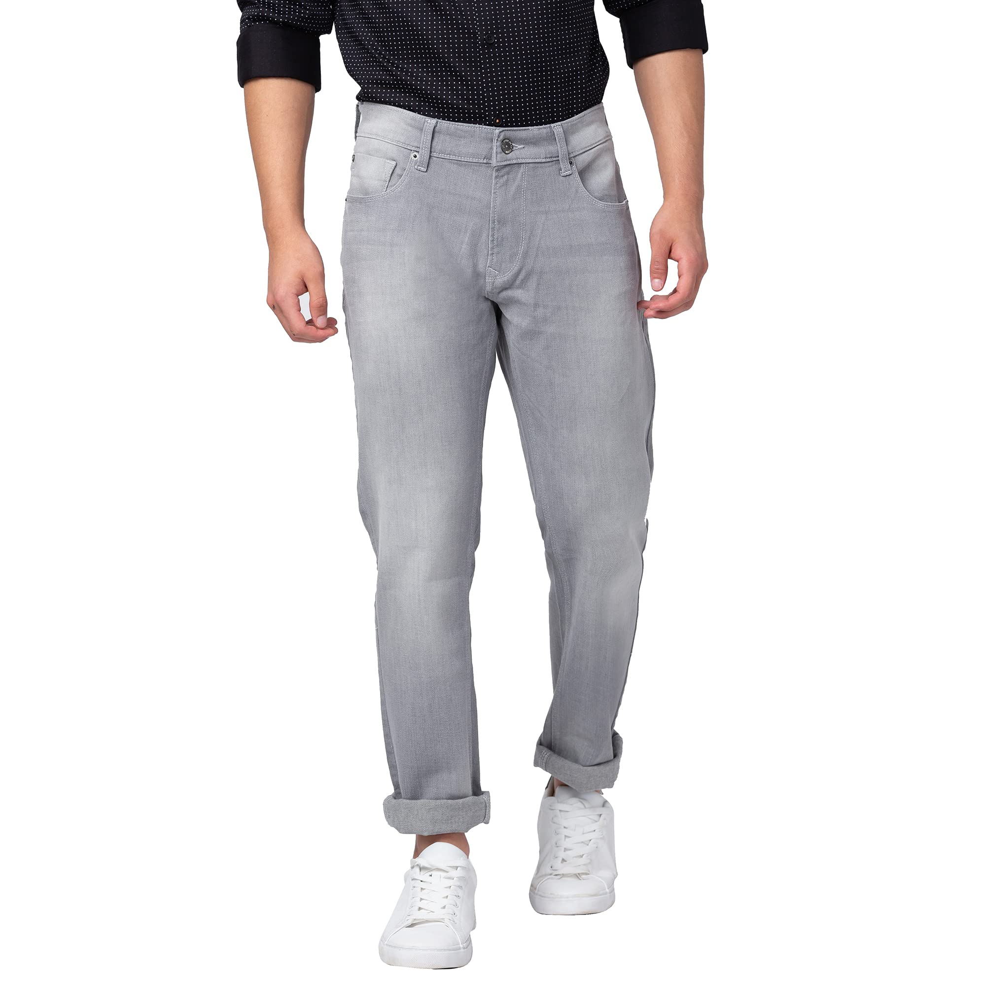 Grey Low Rise Slim Fit Jeans for Men-image-3