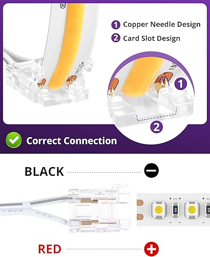 Miniatura 6 de HitLights Tira de luces LED COB de 16.4 pies, 24 V CC 3000 K, color blanco cálido, 2 unidades de 6 pies 0.394in, 2 pines de cable de extensión de