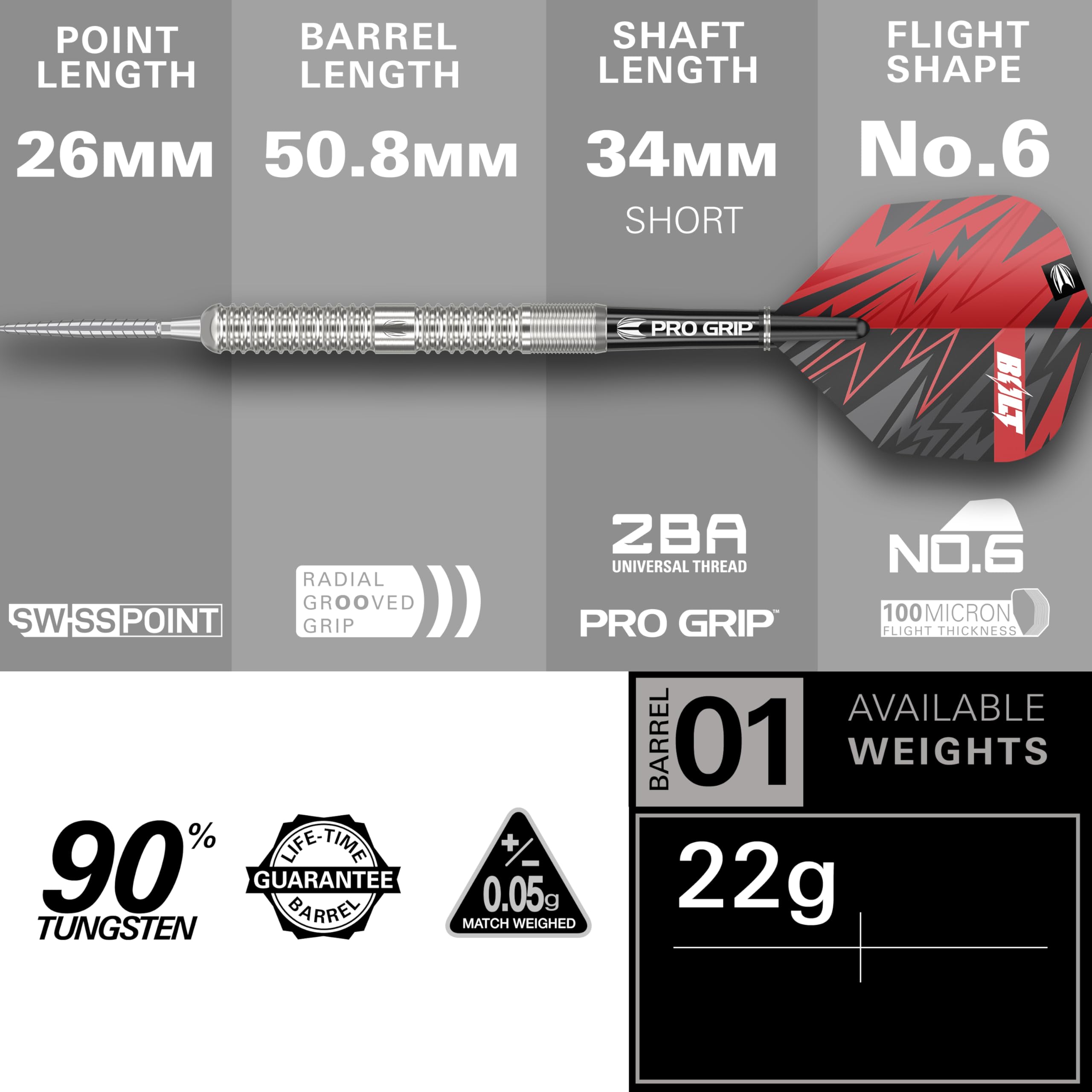 Target Darts Sebastian Bialecki Gen 1 Steel Tip Swiss Point Darts, 90% Tungsten Darts, 22G, Silver, Black & Red - Image 3
