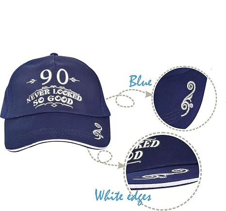 MeantToBe 90th Birthday Gifts for Men - Baseball Cap and White Sash with 90 Never Looked So Good Imprinted - Birthday Gift Bundle to Celebrate the Memorable Event