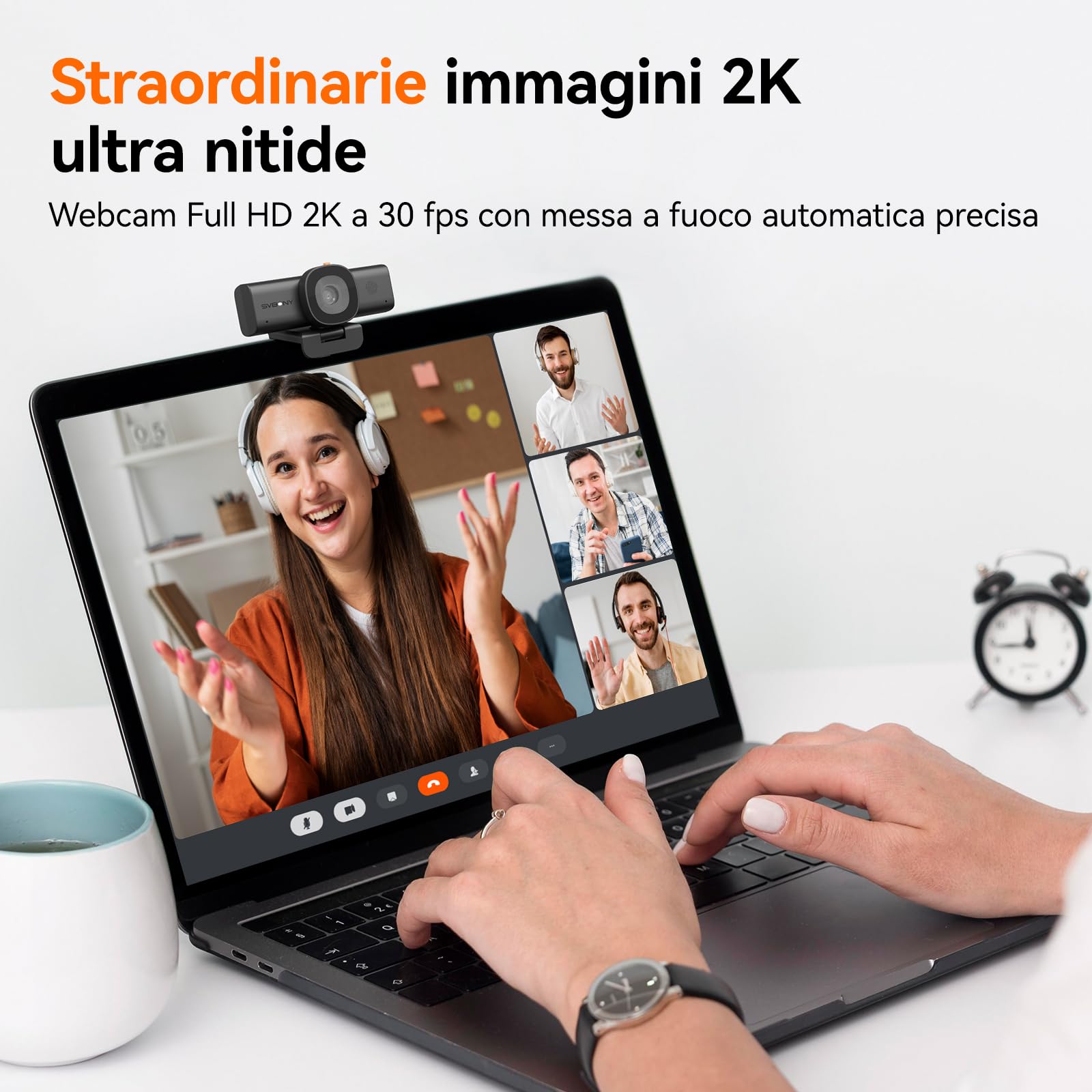 SVBONY 2K Webcam per Mac/PC, Doppi Microfoni Del Rumore AI, CAF Autofocus, Per Zoom e Lavoro para Windows MacOS Linux Soporta Video Calling Videoconferencia