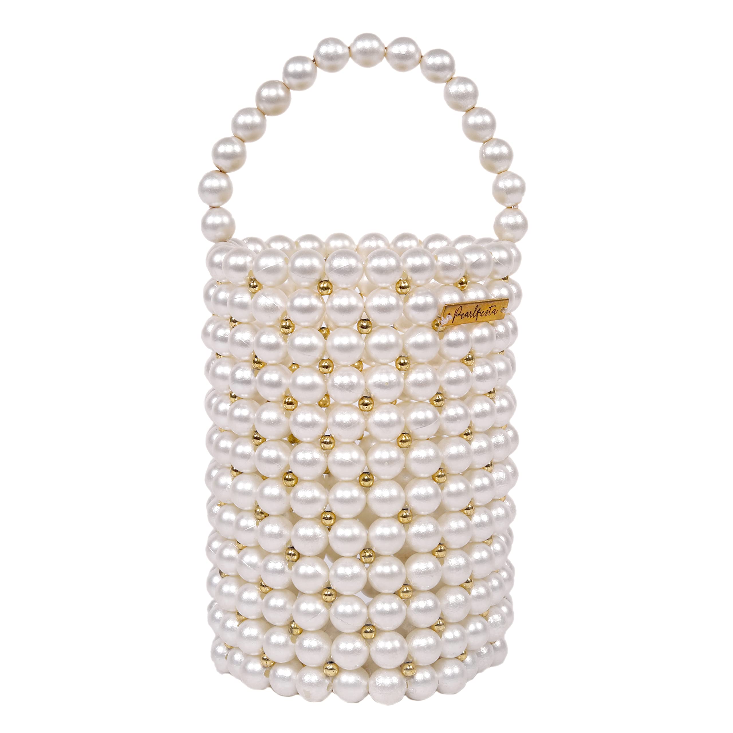 PEARLFIESTA Pearl Bags for Women with Detachable Chain Handmade Pearl Handbags/Purses for Women/Girls Stylish Latest Ethnic Fashion Beaded Bags for Women - Pearl Potli Pouch Bucket Bag - Cream-picture-28