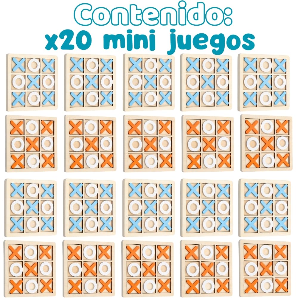 20 PCS Mini Juegos Tres en Raya, Regalos Cumpleaños Niños Colegio, Detalle Cumpleaños Infantil para Invitados, Alumnos Primaria, Madera Suave, Envase Individual para Regalos, Pack 20 Juegos 3 en Raya