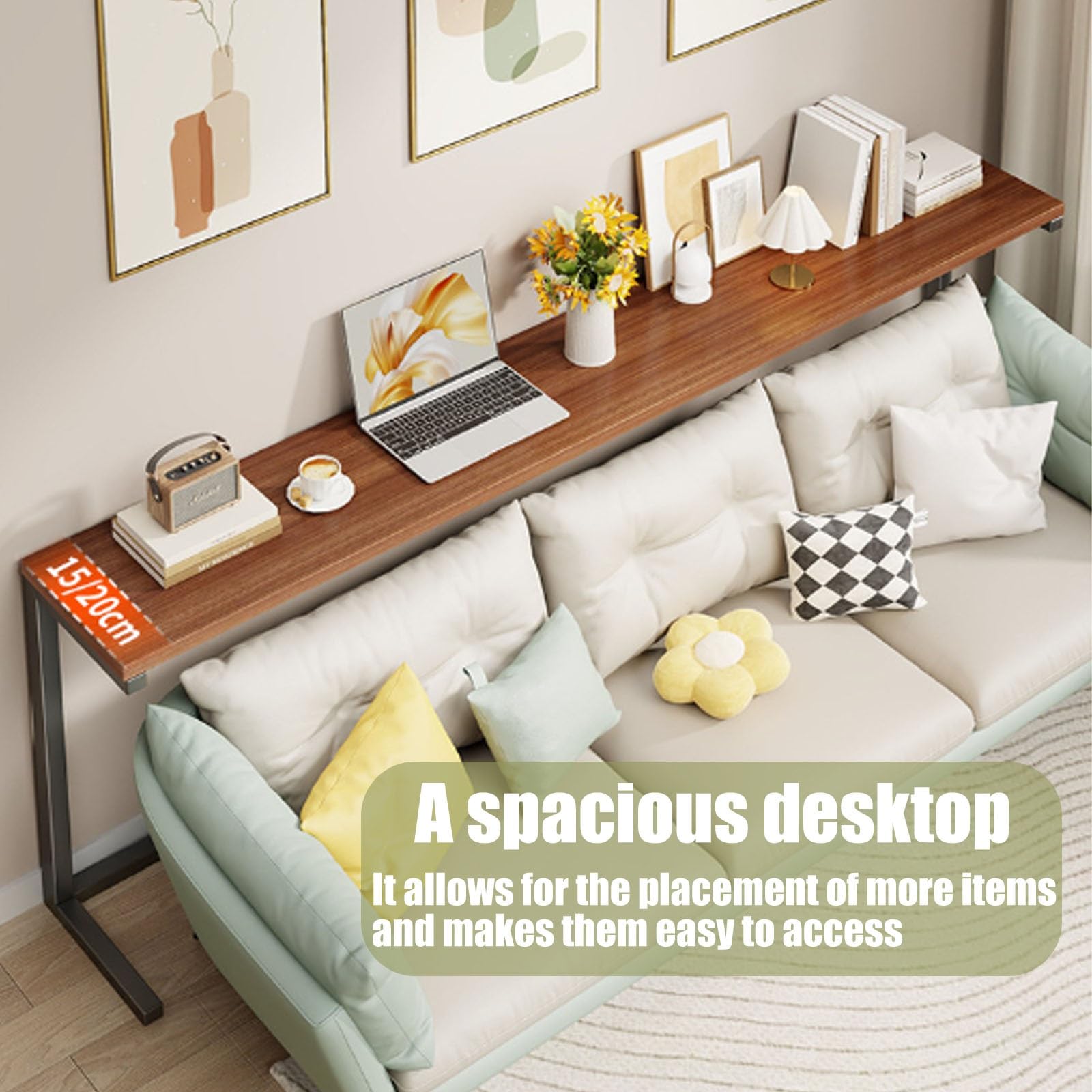 Konsolentisch schmaler Flurtisch, Beistelltisch, 15/20cm Eingangstisch für kleinen Raum, Eingang, Flur, Couch Regal für Wohnzimmer(Wood Color,140x20x80cm)