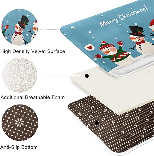 Miniatura 6 de Britimes Tapetes de baño para baño, diseño de muñeco de nieve de Navidad, color azul, lavable, tapete para decoración de baño, 16 x 24 pulgadas,