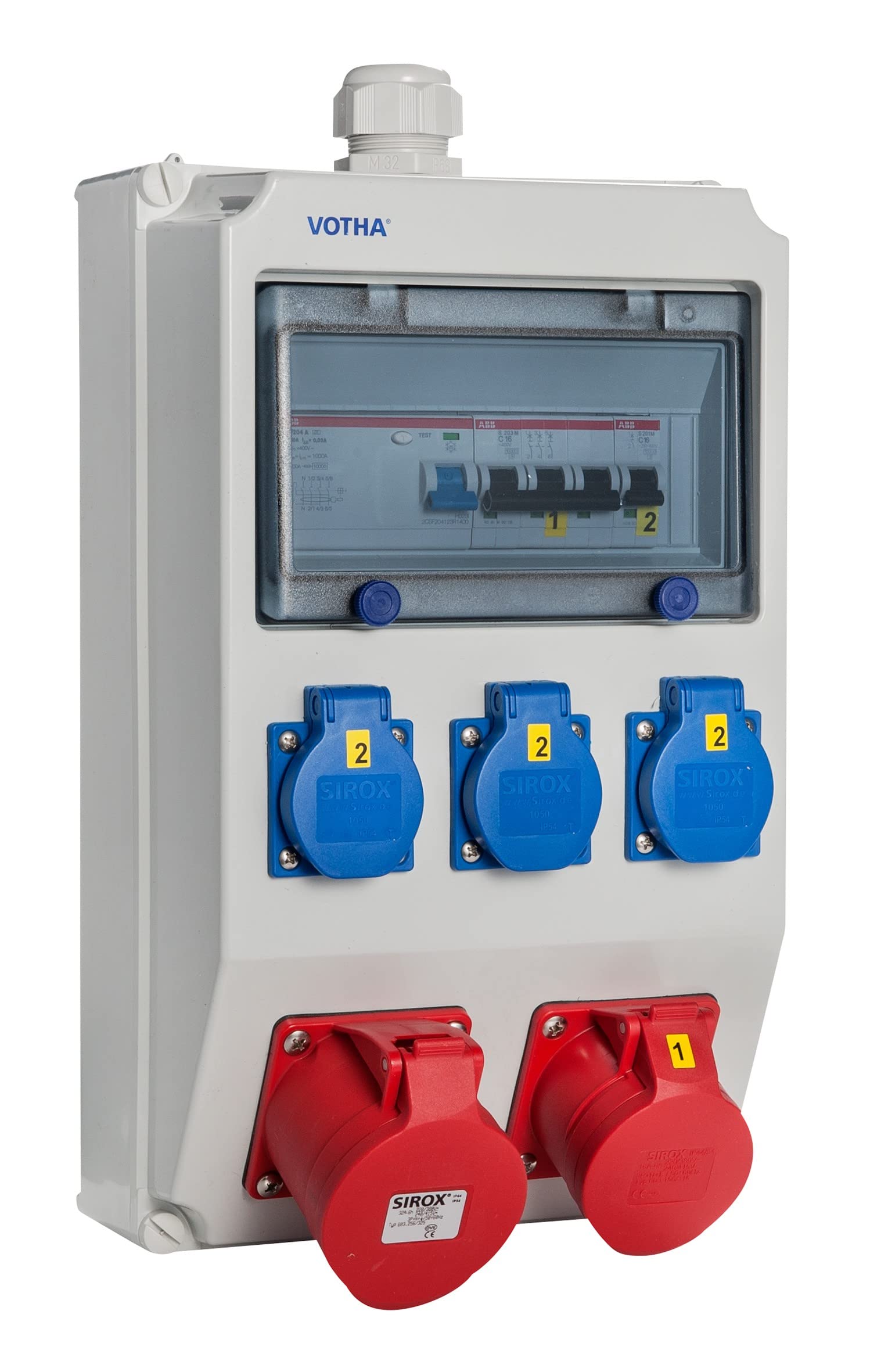 Wandverteiler - verdrahtet"WOLFSBURG" mit FI-Schalter Steckdose 230 V~ 3, CEE 16 A, 400 V~ 1, CEE 32 A, 400 V~ 1, LS 16 A, 1-polig, C 1, LS 16 A, 3-polig, C 1