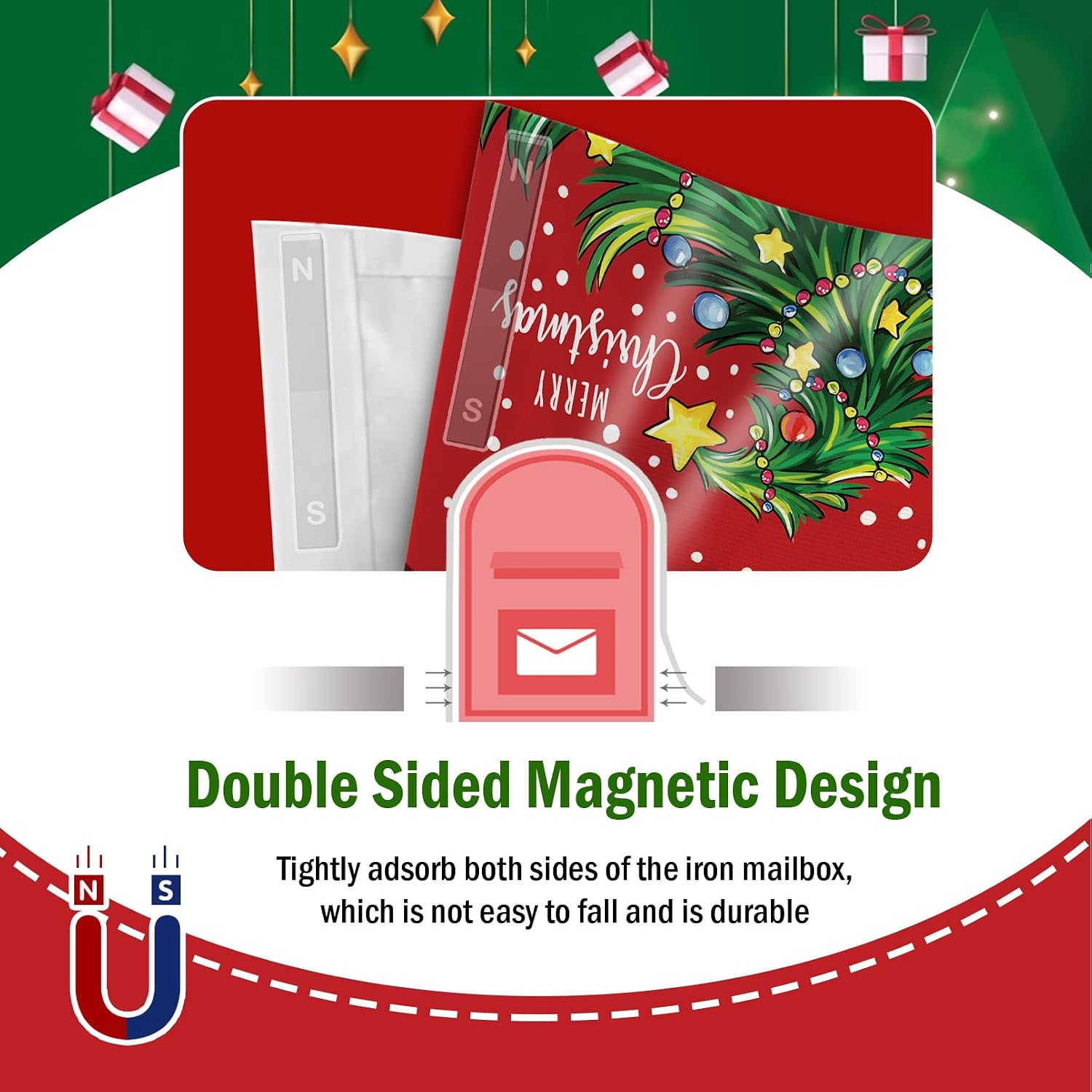 Merry Christmas Tree Red Mailbox Cover Magnetic Standard Size image 5