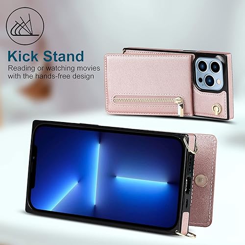 Miniatura 4 de Newgoodcase Funda compatible con iPhone 13 Pro Max de 6.7 pulgadas, a prueba de golpes, con cremallera, bolsillo y correa de hombro, elegante funda