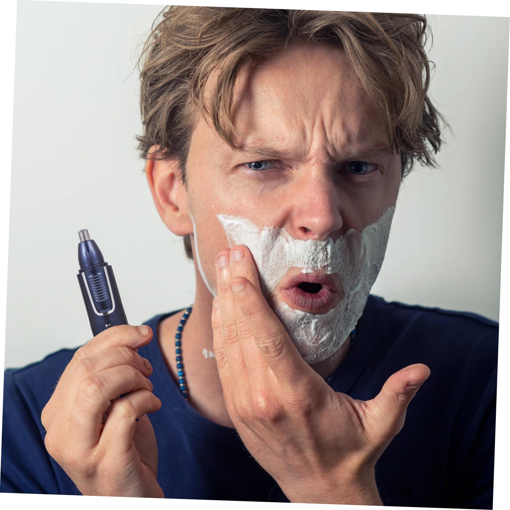 Recortador de Vello Nasal Eléctrico USB para Hombres Azul | Cabezal Lavable, Abs y Acero Inoxidable, Diseño de Cabeza Abombada, para Cejas y Brazos