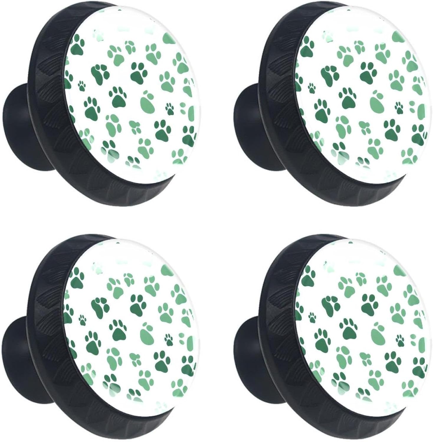 Vcedizo 4 Pack Black Cabinet Knobs, Fox Leaves Drawer Pulls Knobs Round Crystal Glass Dresser Knobs for Kitchen Cabinet Hardware Bathroom Cupboard Bathroom Decor, 35MM