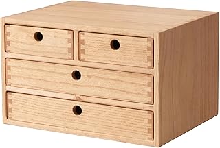 KIRIGEN Holz Schreibtisch-Organizer mit Schubladen Heimarbeitsplatz Bürobedarf Holz Aufbewahrungsbox Regalkasten Regalkasten Halter Schminkkasten mit 4 Schubladen Natur