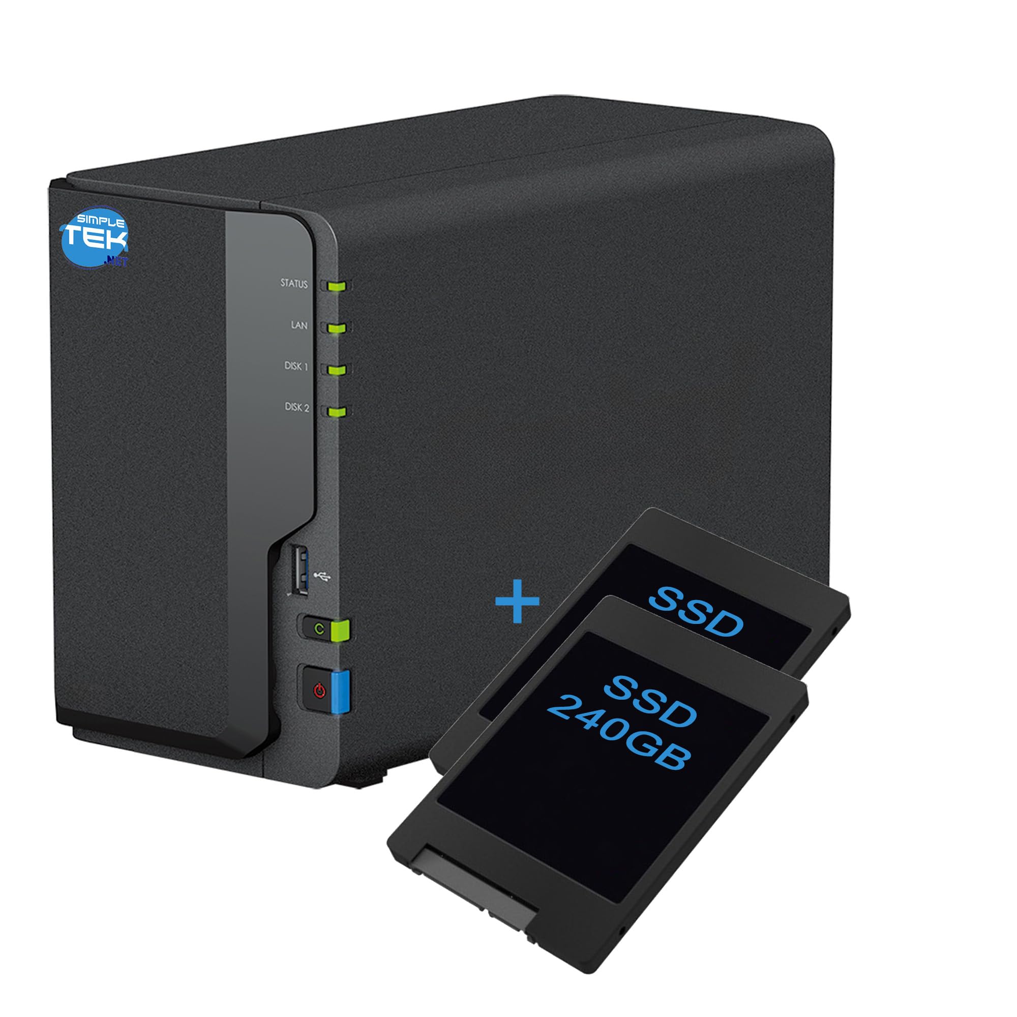 SIMPLETEK - Périphérique de stockage réseau NAS à 2 baies avec double SSD 240+240 Go, Gigabit LAN, copie USB, 2 Go DDR4