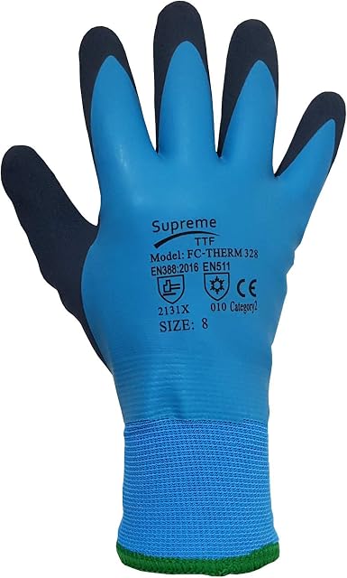 SUPREME TTF Thermal Waterproof Winter Cold Gloves Latex Insulated Safety Work Gloves Winter Cold Freezer Blue (Large)