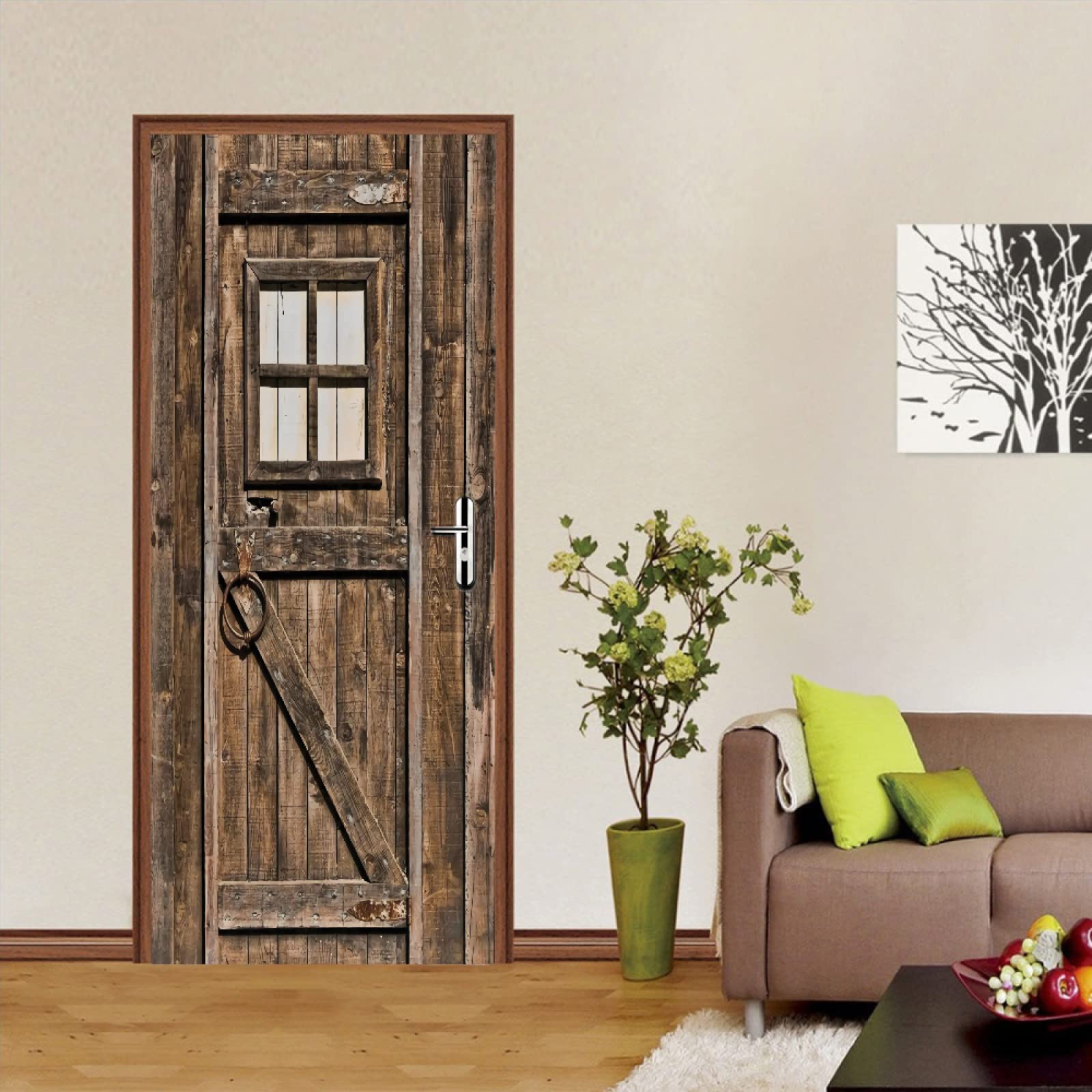 3d Stickers Porte Porte Rétro&Bois Auto-AdhéSif Murale DéCoration De La Maison Stickers Muraux Chambre Salon Affiche Amovible Art Autocollants L90 x H210cm