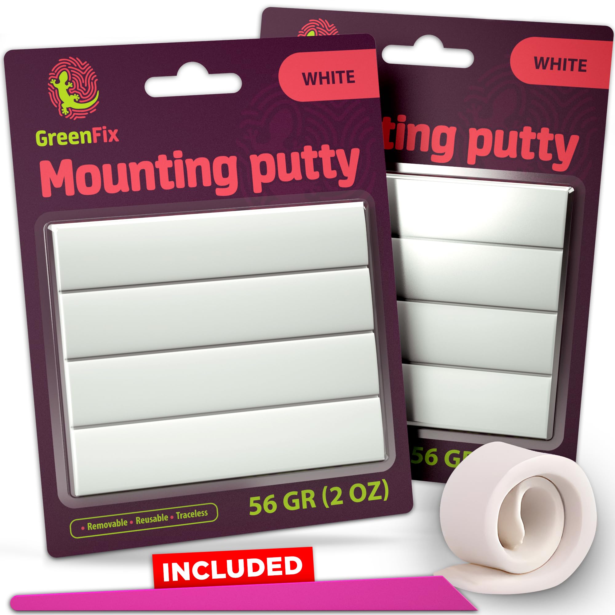 GreenFix 2 Pack Adhesive Putty 2oz - White Mounting Putty Removable - Sticky Tack for Wall Hanging - Poster Tacky Putty for Picture Hanging