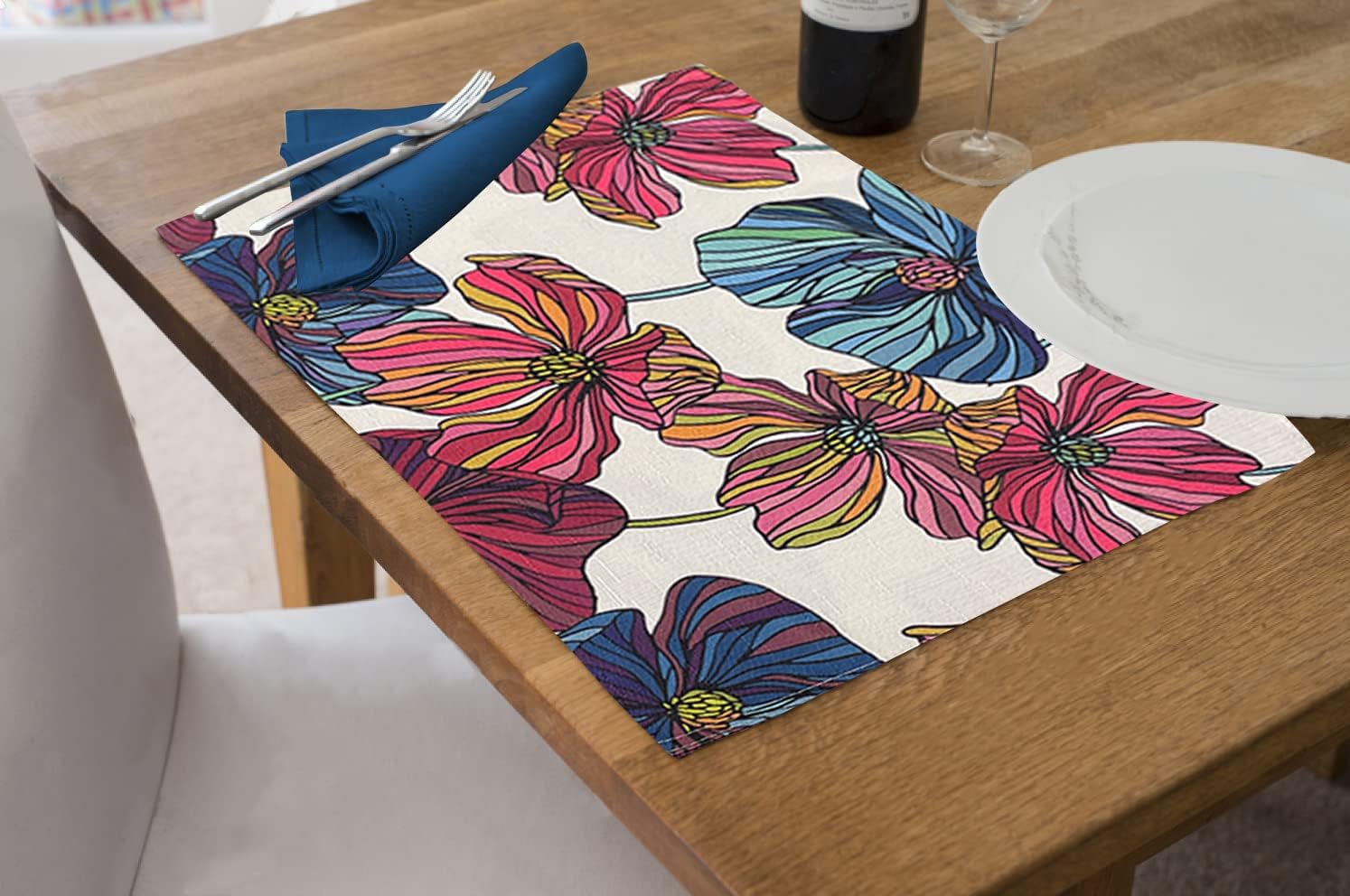 KOVOT Floral Placemat Set of 4 | 17" x 13" Indoor & Outdoor Spill-Proof Dining Table Place Mats for Spring, Summer, Kitchen, Wedding Party, Dining Parties, Tabletop Decoration | Style: Primavera : Home & Kitchen
