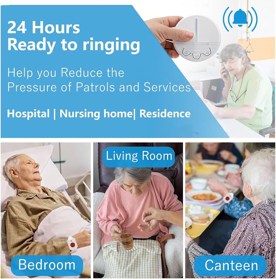 Wireless Personal Alarm für ältere Menschen Caregiver Pager Notruf Glocke Taste Alarm System 500ft mit 2 Handgelenk-Taste1 Plugin-Empfänger