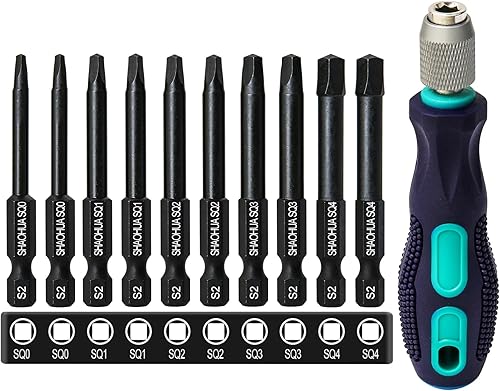 Miniatura 8 de Juego de puntas cuadradas de 10 piezas, #0, 1, 2, 3, 4, 2.36 pulgadas de largo, juego de puntas de destornillador cuadradas para montaje de muebles