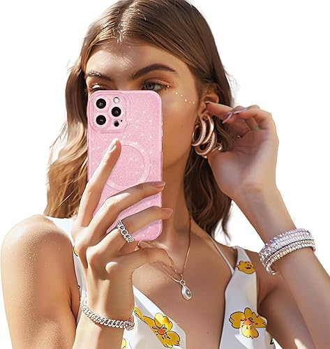 Miniatura 7 de Funda para iPhone 15 Pro con purpurina compatible con Magsafe, bonita funda magnética brillante para teléfono para mujer, deslumbrante brillante y