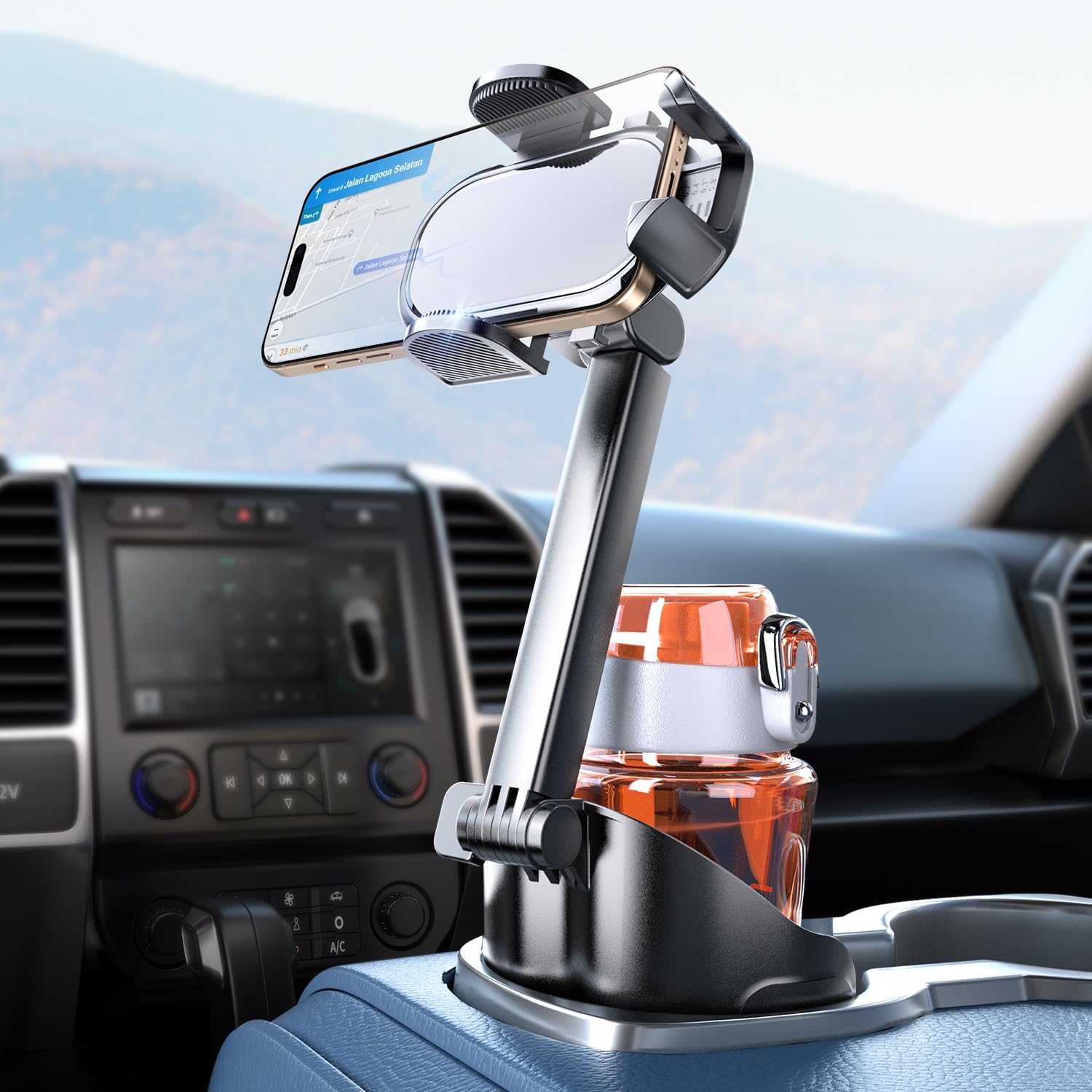 eSamcore Cup Holder Phone Holder, Unobstructed Cup Holder Phone Mount for Your Car Cupholder (2.5"-4") with Flexible C-Shaped Base, 360° Swiveling,